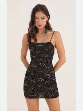 Lucy in the Sky Strappy Dress in Black Starlight